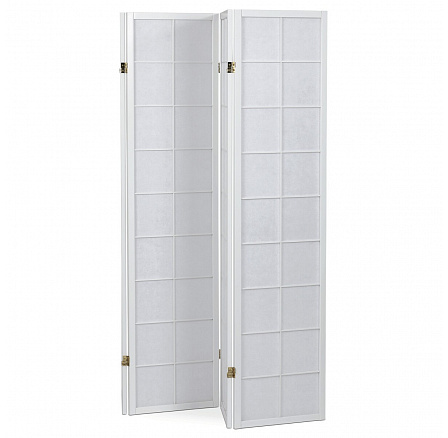 Paraván drevený 4 dielny, masív smrek, biela netkaná textília, biely matný lak