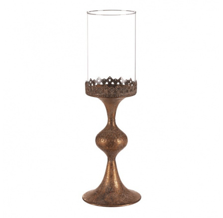 Svícen kovový se sklem - vysoký 47 cm, zlatý