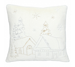 Polštář s výplní - umělá kožešina, zimní, bílo-zelený, 100% polyester, 45 x 45 cm