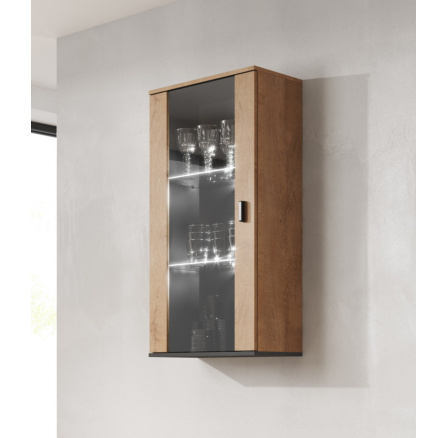 Závesná vitrína SOHO S2, Dub Lefkas/Čierny lesk