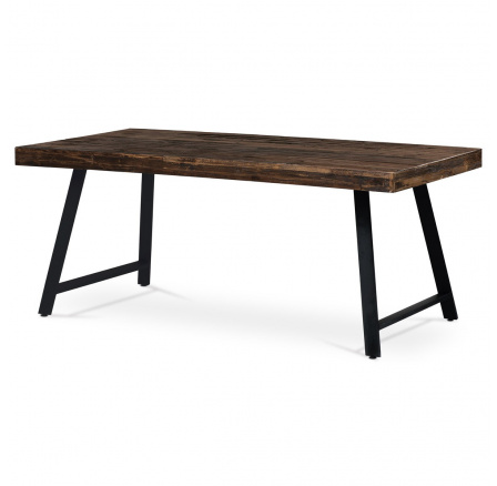 Jedálenský stôl, 180x90x76 cm, vrchná doska MDF, borovicová dyha, kovové nohy, čierny lak