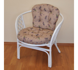 Ratanové kreslo Bahama biely vankúš levanduľový motív