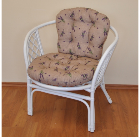 Ratanové kreslo Bahama biely vankúš levanduľový motív Ratanové kreslo Bahama biely vankúš levanduľový motív