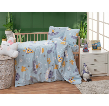 Krepové detské obliečky do malej postieľky 90x135, 45x60 cm Vesmírne UFO zipsový uzáver