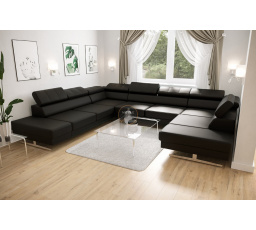 Rohová sedacia súprava EMPORIO MAX I 300x350x220 prírodná koža - čierna koža, ľavá