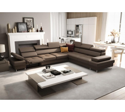 Rohová Kožená sedacia súprava s funkciou spania a relaxácie GALAXY MAX 350x280 cm - hnedá, pravá