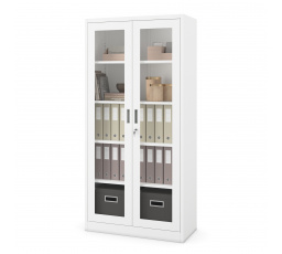 Kovová skriňa s presklenými dverami AMELIA, 900 x 1850 x 400 mm, biela