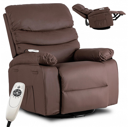Masážne Rozkladacie Kreslo BRUCE s Hojdací Funkciou Hnedá Ekokoža