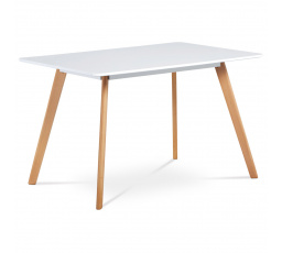 Jedálenský stôl 120x80 cm, MDF, biely matný lak, masívny buk, prírodný odtieň