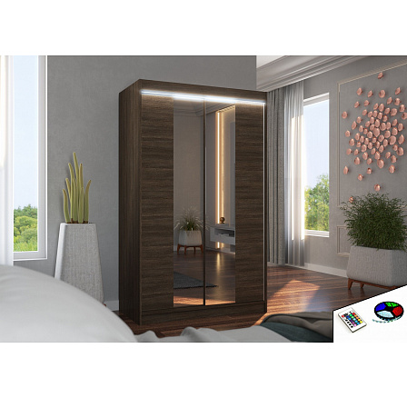 Posuvná skriňa so zrkadlom a LED osvetlením MARVIN 120 Choco+Choco Posuvná skriňa so zrkadlom a LED osvetlením MARVIN 120 Choco+Choco