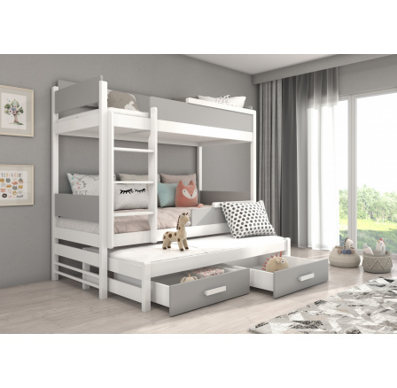 Poschodová posteľ s matracom QUEEN 200x90 biela+sivá