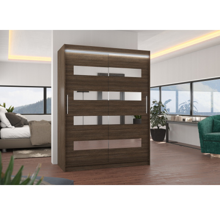 Posuvná skriňa so zrkadlom a LED osvetlením BALTIC 150 Choco+Choco