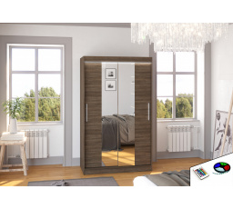 Šatní skriňa s posuvnými dverami, zrkadlom a LED osvetlením SANTOS 120 Choco+Choco