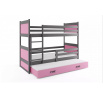 Detská poschodová posteľ RICO 3 s prístelkou 90x200 cm, bez matraca, Grafit/Ružová