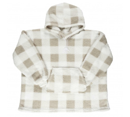 Dlhá zateplená mikina/snudie v kocke béžová/biela