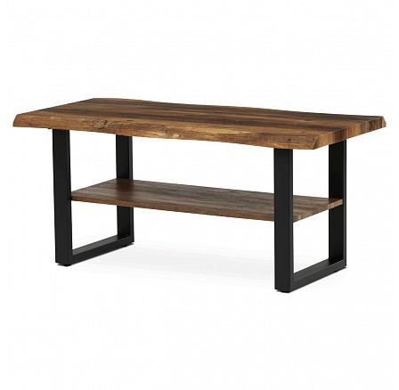 Konferenčný stôl, 120x60x55 cm, MDF doska, dekor staré drevo, kov, polica, čierny lak