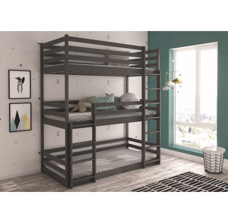 Trojposchodová posteľ s matracmi TEDRO 180x80 Graphite Trojposchodová posteľ s matracmi TEDRO 180x80 Graphite