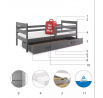 Detská posteľ ERYK 90x200 cm so zásuvkou, bez matraca, Grafit/Grafit