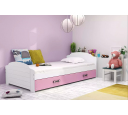 Detská posteľ LILI 90x200 cm so zásuvkou, s matracom, Biela/Ružová