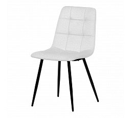 Jedálenská stolička, biela látka, štvornohá kovová podnož, čierny matný povrch