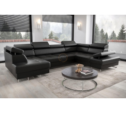 Rohová sedacia súprava GALAXY MAX II s funkciou spania 210x350x165 prírodná koža - čierna koža, pravá