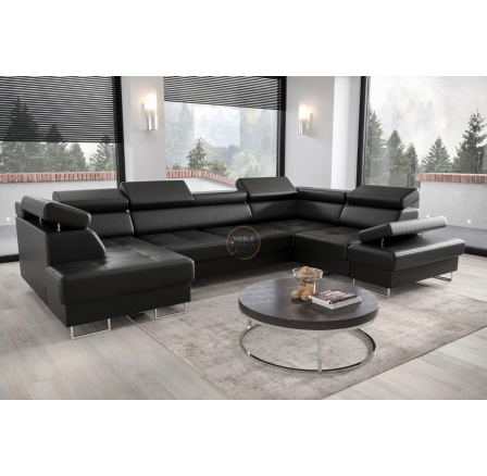 Rohová sedacia súprava GALAXY MAX II s funkciou spania 210x350x165 prírodná koža - čierna koža, pravá Rohová sedacia súprava GALAXY MAX II s funkciou spania 210x350x165 prírodná koža - čierna koža, pravá