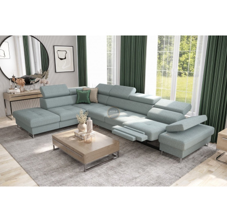 Rohová sedacia súprava GALAXY, relax s funkciou spania 225X350 cm - mätová, ľavá