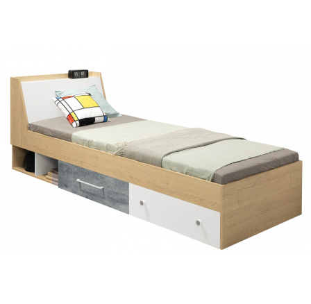 Posteľ STEP - ST11 L/P, 90x200cm, dub biskvitový/biela Lux/betón Posteľ STEP - ST11 L/P, 90x200cm, dub biskvitový/biela Lux/betón