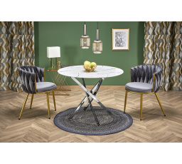 Jedálenský stôl RAYMOND 3, Efekt bieleho mramoru/Strieborná