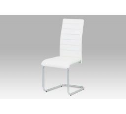 Jedálenská stolička, čalúnenie z bielej ekokože, kovová podnož, sivý matný lak