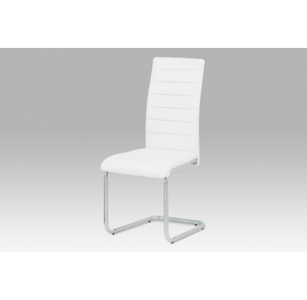 Jedálenská stolička, čalúnenie z bielej ekokože, kovová podnož, sivý matný lak