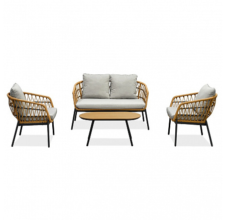 Záhradný set 1+1+2, stôl 90x48, stolička a dvojsedačka, prírodný umelý ratan, kov antracit, svetlosivá látka Záhradný set 1+1+2, stôl 90x48, stolička a dvojsedačka, prírodný umelý ratan, kov antracit, svetlosivá látka