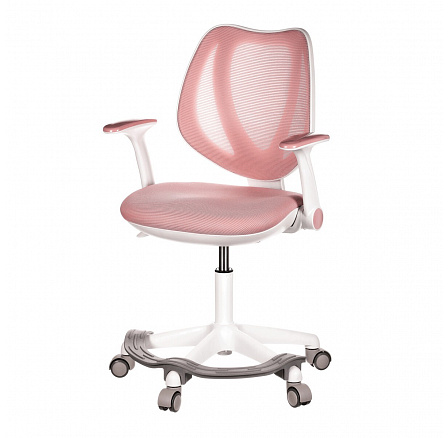 Detská stolička, ružová sieťovina, biely plastový kríž, kolieska na tvrdé podlahy, opierka nôh