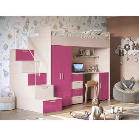 Poschodová posteľ PARADISE 4S Kašmír Ružová Lesk
