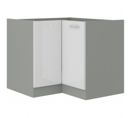 Rohová kuchynská skrinka BOLZANO 89x89 DN 1F BB, Biely lesk/Sivá