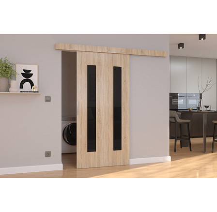 Posuvné dvere na stenu HERS 76 Sonoma+Black Lacobel Posuvné dvere na stenu HERS 76 Sonoma+Black Lacobel