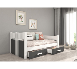 Jednolôžková posteľ BIBI s matracom 200x90 Biela+Antracit