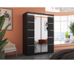 Posuvná skriňa so zrkadlom a LED osvetlením NORDIC 150 Čierna+Čierna