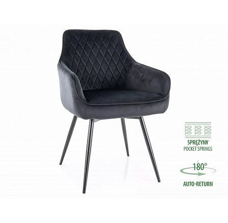 Jedálenská stolička pružinová - otočná MARLO VELVET, Čierny Bluvel 19/Čierna
