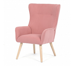 Kreslo, poťah ružová menčestrová látka, drevené nohy, masív kaučukovník