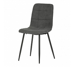 Jedálenská stolička, sivé látkové čalúnenie, kovová štvornohá podnož, čierna podložka