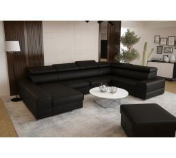 Rohová sedacia súprava ROYAL MAX II priemer 30x375x185 prírodná koža - čierna koža, pravá
