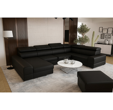 Rohová sedacia súprava ROYAL MAX II priemer 30x375x185 prírodná koža - čierna koža, pravá