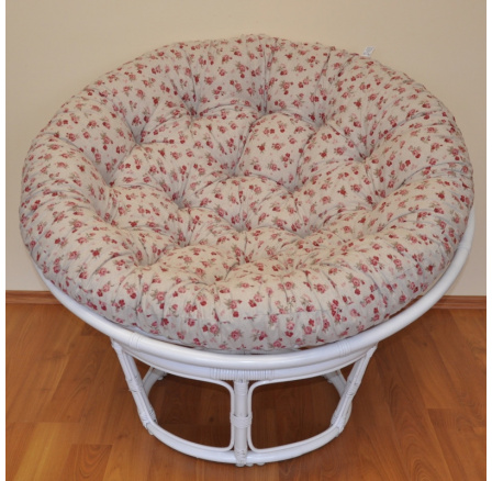 Ratanový papasan 100 cm biely, motív ruže Ratanový papasan 100 cm biely, motív ruže