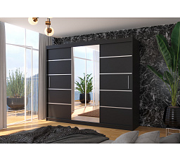 Šatní skriňa s posuvnými dverami a zrkadlom SALTO 250 Čierna+Čierna