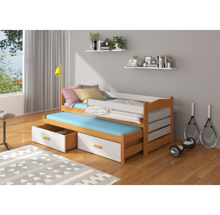 Manželská posteľ so zábranou a matracom TIARRO 200x90 jelša+sivá