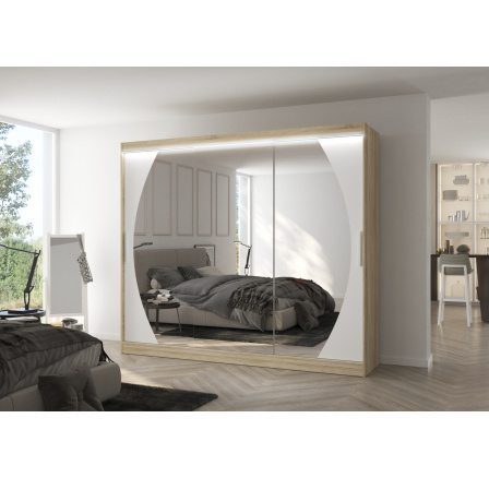 Posuvná skriňa so zrkadlom a LED osvetlením CAMBE 250 Sonoma+White Posuvná skriňa so zrkadlom a LED osvetlením CAMBE 250 Sonoma+White