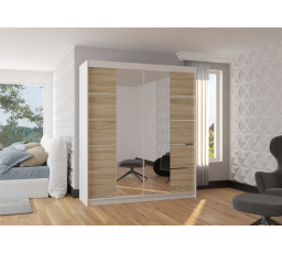 Posuvná skriňa so zrkadlom TRAVES 180 Biela+Sonoma