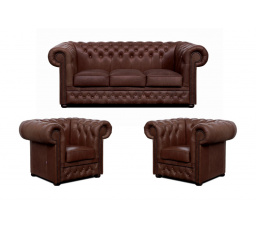 Sedacia súprava Chesterfield Lord 3+1+1 koža hnedá