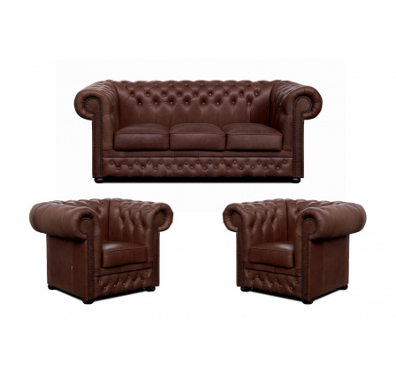 Sedacia súprava Chesterfield Lord 3+1+1 koža hnedá